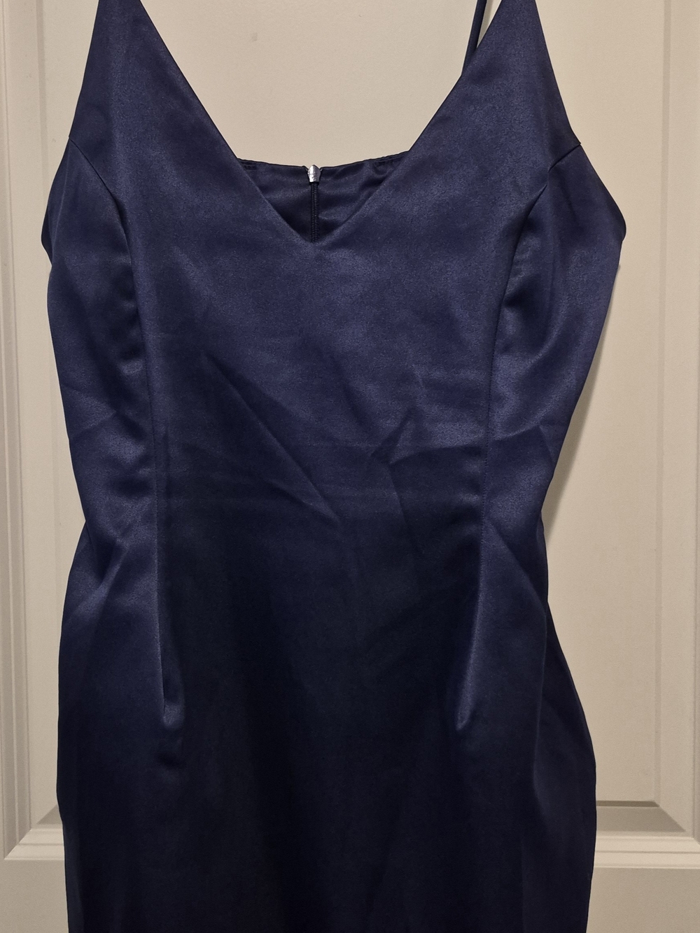 Navy Satin Spaghetti Strap Prom Dress